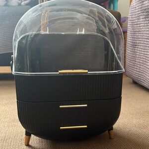 Black and Clear Cosmetic Organizer with Gold Accents